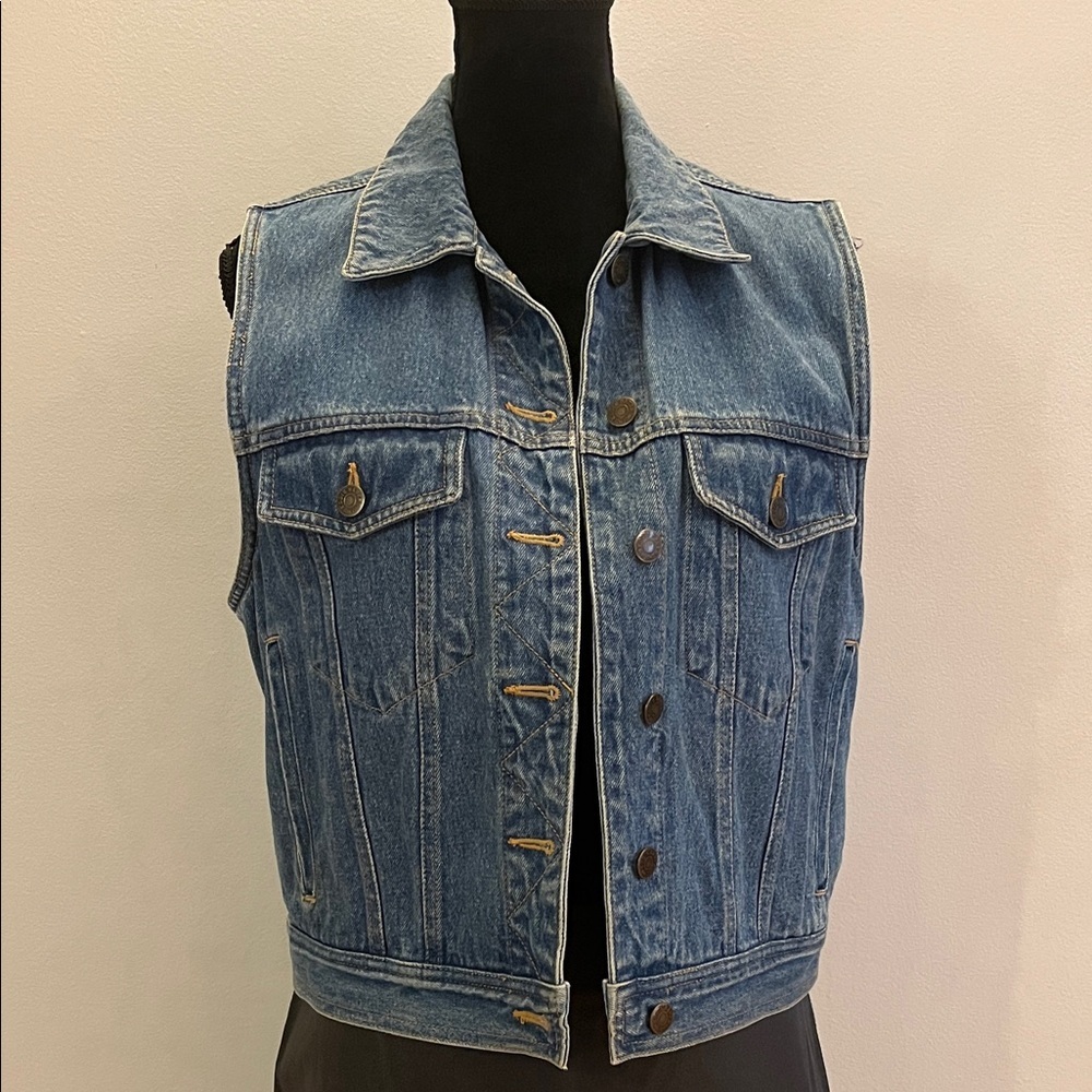 Vintage 90s Eddie Bauer Denim Trucker Vest, women’s size small, oversized